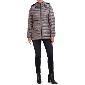 imageCole Haan Womens Pearlized Faux Down Jacket with Removable HoodGunmetal