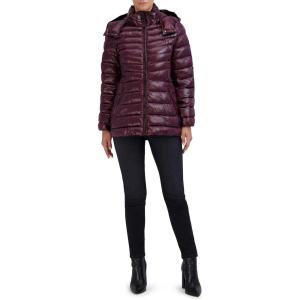imageCole Haan Womens Pearlized Faux Down Jacket with Removable HoodSangria