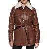 imageKenneth Cole Womens Modern Updated Shacket Belted Trench FauxLeatherShacket Chocolate