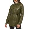 imageKenneth Cole Womens Modern Updated Shacket Belted Trench FauxLeatherShacket Olive