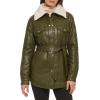 imageKenneth Cole Womens Modern Updated Shacket Belted Trench FauxLeatherShacket Olive