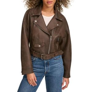 imageLevis Womens Faux Leather Cropped Moto JacketDark Brown Faux Suede