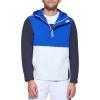 imageTommy Hilfiger Mens Retro Lightweight Taslan Hooded Popover Water Resistant Windbreaker JacketAtlantis BlueNavyWhite
