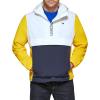 imageTommy Hilfiger Mens Retro Lightweight Taslan Hooded Popover Water Resistant Windbreaker JacketYellowNavyWhite