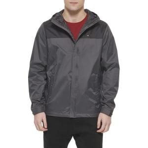 imageTommy Hilfiger Mens Lightweight Breathable Waterproof Hooded Rain JacketBlackCharcoal Colorblock