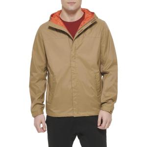 imageTommy Hilfiger Mens Lightweight Breathable Waterproof Hooded Rain JacketKhaki