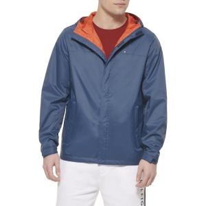 imageTommy Hilfiger Mens Lightweight Breathable Waterproof Hooded Rain JacketMountain Blue