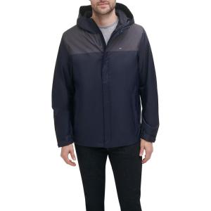imageTommy Hilfiger Mens Lightweight Breathable Waterproof Hooded Rain JacketNavyCharcoal Colorblock