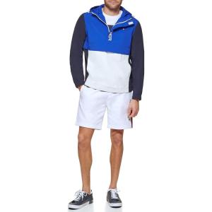 imageTommy Hilfiger Mens Retro Lightweight Taslan Hooded Popover Water Resistant Windbreaker JacketAtlantis BlueNavyWhite