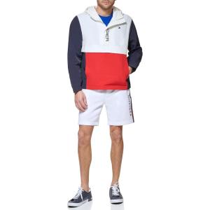 imageTommy Hilfiger Mens Retro Lightweight Taslan Hooded Popover Water Resistant Windbreaker JacketNew MidnightIceRed