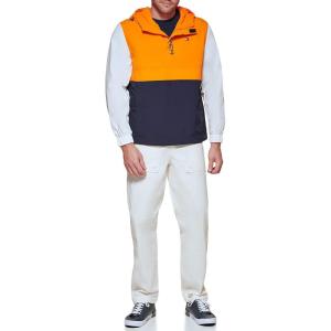 imageTommy Hilfiger Mens Retro Lightweight Taslan Hooded Popover Water Resistant Windbreaker JacketOrangeNavyIce