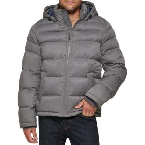 imageTommy Hilfiger Mens Down Alternative Hooded Puffer Jacket Standard and Big ampamp TallHeather Grey