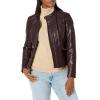 imageKenneth Cole Womens Classic Short Moto Faux Leather JacketRum Raisin