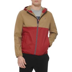 imageTommy Hilfiger Mens Lightweight Active Water Resistant Hooded Rain JacketKhaki Manor