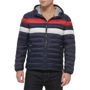 imageTommy Hilfiger Mens Water Resistant Ultra Loft Filled Hooded Puffer JacketNavyRed
