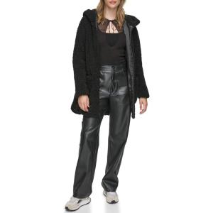 imageAndrew Marc Womens Cozy Zip Front Hooded Teddy CoatBlack