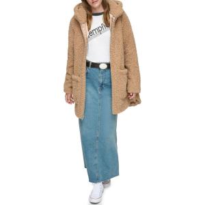 imageAndrew Marc Womens Cozy Zip Front Hooded Teddy CoatCamel