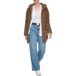 imageAndrew Marc Womens Cozy Zip Front Hooded Teddy CoatWalnut
