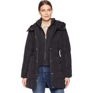 imageCole Haan Womens Taffeta Down Coat with Bib Front and Dramatic HoodBlack