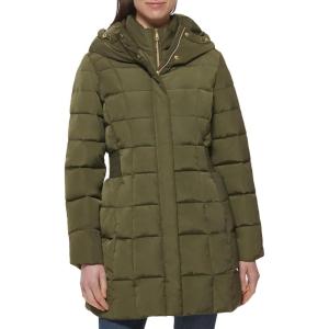 imageCole Haan Womens Taffeta Down Coat with Bib Front and Dramatic HoodDusty Olive
