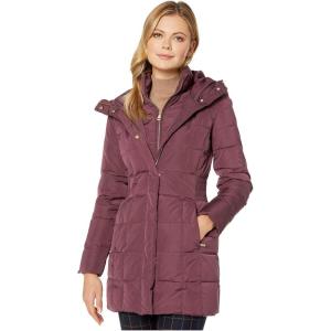 imageCole Haan Womens Taffeta Down Coat with Bib Front and Dramatic HoodMerlot