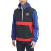 imageTommy Hilfiger Mens Retro Lightweight Taslan Hooded Popover Water Resistant Windbreaker JacketNavyRedRoyal Crest Color Block