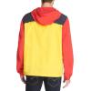 imageTommy Hilfiger Mens Retro Lightweight Taslan Hooded Popover Water Resistant Windbreaker JacketNavyYellowRed Crest Color Block