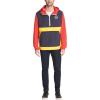 imageTommy Hilfiger Mens Retro Lightweight Taslan Hooded Popover Water Resistant Windbreaker JacketNavyYellowRed Crest Color Block