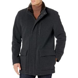 imageCole Haan Mens Fur Lined Full Zip Wool Plush Car Coat CharcoalGrey Large