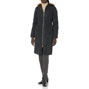 imageCole Haan Womens Long Taffeta Down with Chevron Quilt PatternDark Black