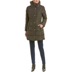 imageCole Haan Womens Mid Length Down Coat with Bib FrontForest
