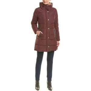 imageCole Haan Womens Mid Length Down Coat with Bib FrontMerlot