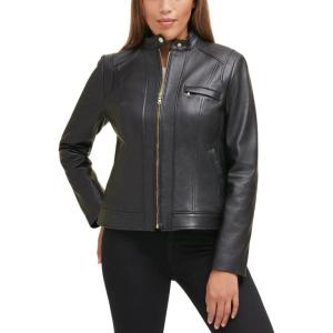 imageCole Haan Womens Zip Front Fully Lined Leather CoatLegacy Black
