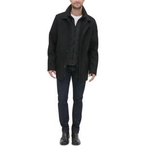 imageKenneth Cole Mens Double Breasted Bib PeacoatBlack With Bib