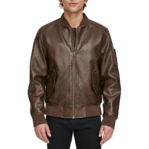 imageLevis Mens Faux Leather Varsity Bomber JacketBrown Pebbled