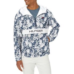 imageTommy Hilfiger Mens Retro Lightweight Taslan Hooded Popover Water Resistant Windbreaker JacketBlue Floral