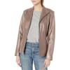 imageCole Haan Womens Leather Wingtip Collared JacketTaupe