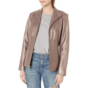 imageCole Haan Womens Leather Wingtip Collared JacketTaupe
