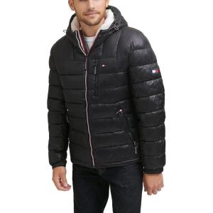 imageTommy Hilfiger Mens Midweight Sherpa Lined Hooded Water Resistant Puffer JacketBlack