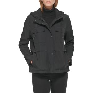 imageCalvin Klein Womens Rain Anorak Cotton Jacket with Snap and Zip Closure Standard and Plus SizePatch Pocket Black