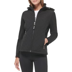 imageCalvin Klein Womens Scuba Sleeve Quilted Jacked With Detachable HoodQuilted Black
