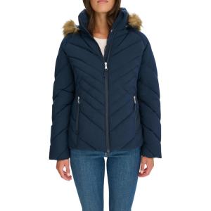 imageTommy Hilfiger Womens Faux Fur Trimmed Short PufferNavy Multi