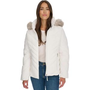 imageTommy Hilfiger Womens Faux Fur Trimmed Short PufferWhite Multi