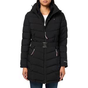 imageTommy Hilfiger Womens Heavy Weight Belted Puffer with Silver HardwareBlack