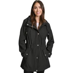 imageTommy Hilfiger Womens Hooded Transitional Adjustable Waist Softshell Rain CoatBlack