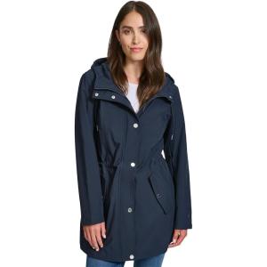 imageTommy Hilfiger Womens Hooded Transitional Adjustable Waist Softshell Rain CoatNavy