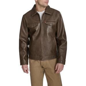 imageLevis Mens Faux Leather Modern Trucker JacketSaddle