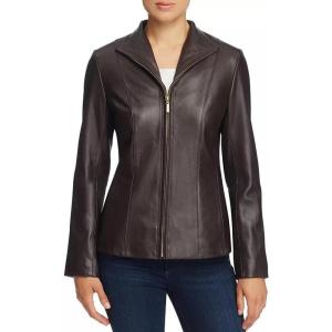 imageCole Haan Womens Leather Wing Collared Jacket Standard and Plus SizeDeep Espresso