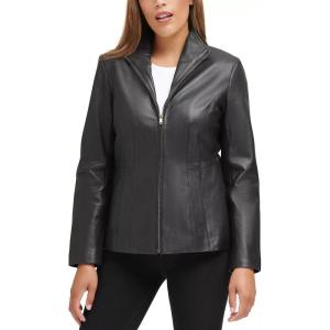 imageCole Haan Womens Leather Wing Collared Jacket Standard and Plus SizeTrue Black