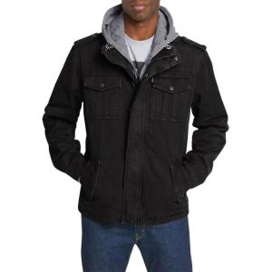 imageLevis Mens Washed Cotton Hooded Military Jacket Regular ampamp Big ampamp Tall SizesBlackQuilted Lining